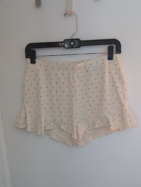 Cream Polka Dot Ruffle Hem Shorts